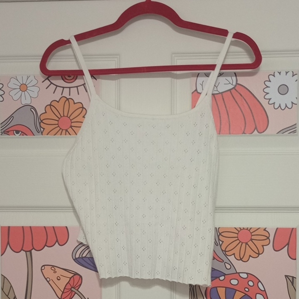 2 Pieces No Boundaries White And Green Knitted Crop Camisole